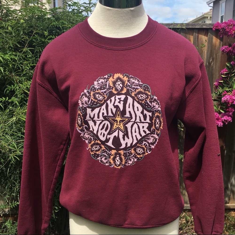 Obey Crew Neck Sweater Make Art Not War Burgundy